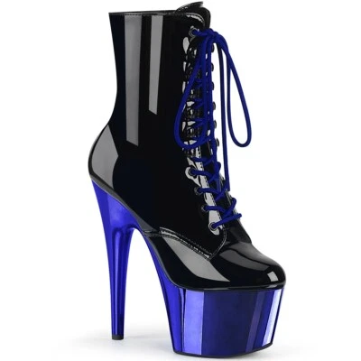 7" Black Blue Platform Drag Queen RuPaul Crossdresser Pageant High Heels Boots - Image 1 of 2