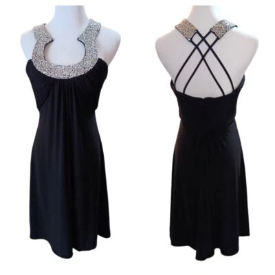 JS BOUTIQUE Cocktail Party Dress Molded Cups Beaded Size 6 Mini Knee Strappy - Image 1 of 4
