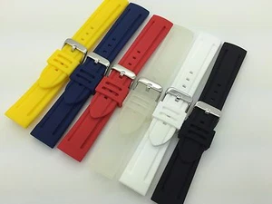 22mm Black White Red Blue Soft Rubber Silicone Watch Band Sport Waterproof  - Picture 1 of 25