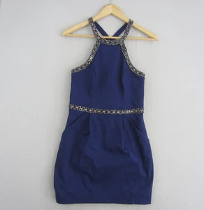 Forever New Dress Womens 10 Blue Silver Bead Straight Fitted Satin Event Formal - Picture 1 of 18