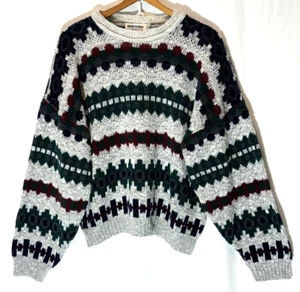 VTG 90s New Era Mens Sweater Cosby Retro Size M Blue Green Gray Burgundy USA - Picture 1 of 3