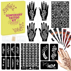 126 PCS Temporary Tattoos Stencils Kit,Henna Tattoos Kit - 6 Pcs 2 Color(Brown B - Picture 1 of 12