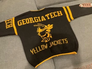 Vtg Georgia Tech Yellow Jackets NCAA VARSITY Sports Knit Cardigan Sweater XL - Picture 1 of 12