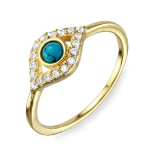 BAGUE EVIL EYE AVEC ACCENTS / TAILLE 5 - 9/ 14K OR JAUNE PLUS ARGENT STERLING 925 - Photo 1/2