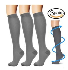 (3 Pairs) S-4XL Compression X Socks Knee High 20-30mmHg Graduated Mens Womens 