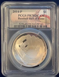 U.S. 2014-P BASEBALL HALL OF FAME SILVER DOLLAR, PROOF, CERTIFIED PCGS PR70-DCAM - Picture 1 of 2