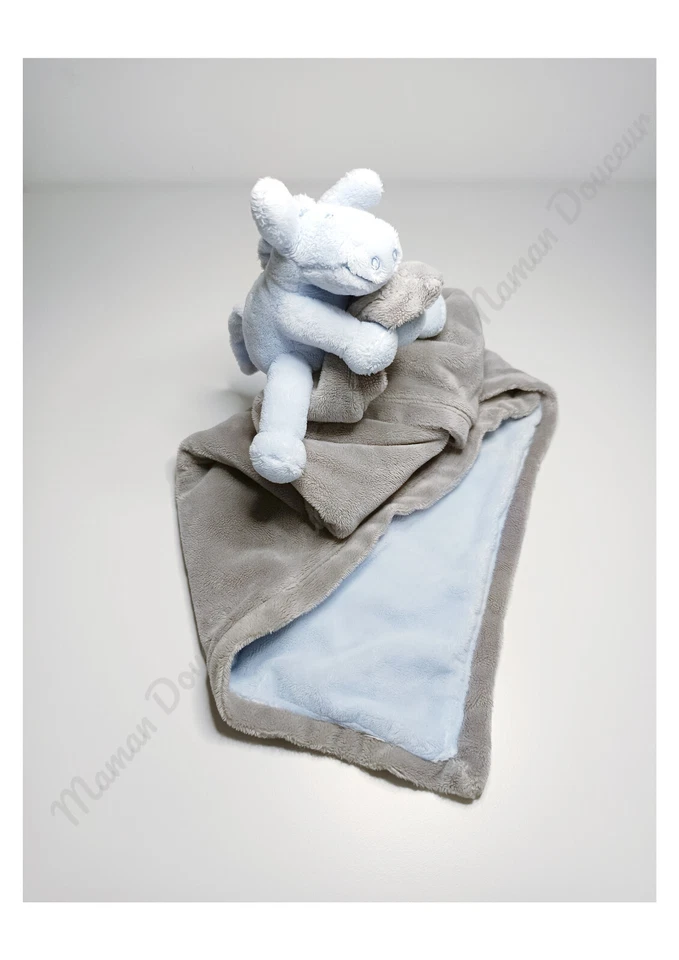 Doudou Plat/Couverture Paco Ane/Cheval Bleu Clair Gris Attache Tétine  - Noukies - Photo 1/4