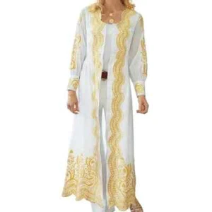 Soft Surroundings yellow Embroidered White Kaftan Maxi Dress Size 14 Womens - Picture 1 of 16