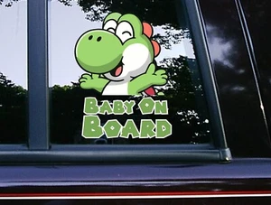 Baby on Board Yoshi Car Decals Super Mario Bros Nintendo Switch 2 Stickers - Picture 1 of 4