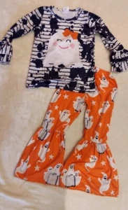 Boutique Halloween Ghost Shirt & Ruffle Pants Girls Outfit Set Boo Size 4t Large - Picture 1 of 8