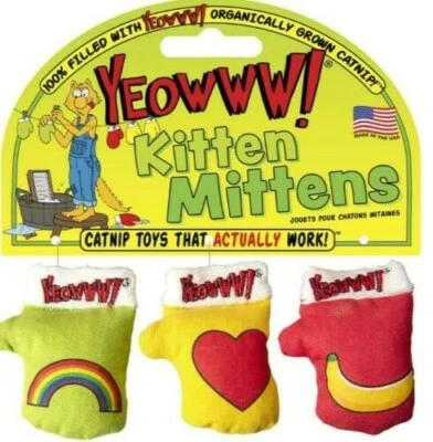 Yeowww! Kitten Mittens 100% Organically Grown Catnip Cat Toys 3pk