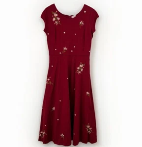 WAYWARD FANCIES ESHAKTI COTTON JERSEY EMBROIDERED FLORAL MIDI DRESS Women Large - Picture 1 of 15