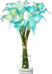 12Pcs Calla Artificiali in Lattice Blu Vero Tocco Realistic Calla Fiori Finti pe - Foto 1 di 12