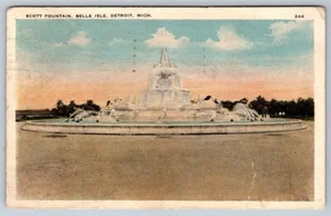 Scott Fountain, Belle Isle, Detroit, Michigan, Vintage 1928 Postkarte - Bild 1 von 2