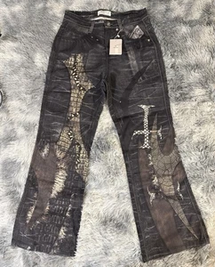 DND4DES Jeans Herren L Digital Print Cross Design Flare Denim Jeans AOP Neu mit Etikett - Bild 1 von 8