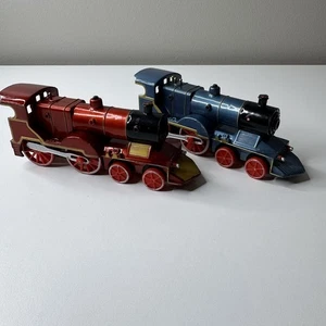 CLASSIC TRAINS PULL BACK METAL TOY 2 RED AND BLUE Locomotive (No Sound Lights) - Picture 1 of 9