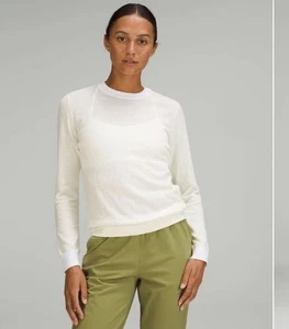 Lululemon Seidenmischung Rundhalsausschnitt Pullover Größe 4 Zitronensorbet/Weiß - Bild 1 von 9