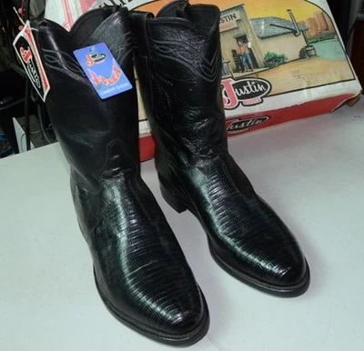 Mens Size 11 EE Style 3112 Iguana Leather Black Classic Western Boots Justin NEW - Image 1 of 4