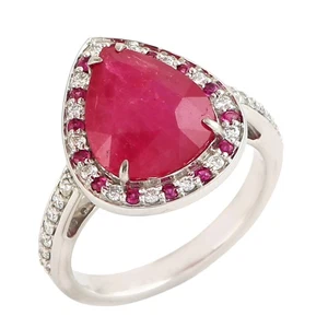 Antique Ruby Ring Gold 14k White And Diamond Vintage Jewelry For Women - Picture 1 of 6