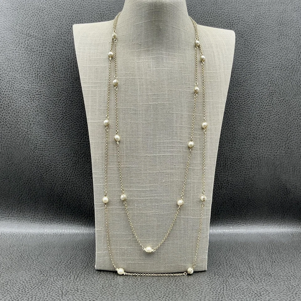 Collar Banana Republic Mujer Tono Dorado Imitación Perla Estación Cadena En Capas Largo Foto 1 de 4