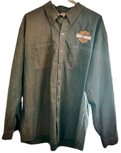 Harley Davidson Orange Striped 3 XL Long Sleeve Button Shirt Embroidered Lik New - Picture 1 of 9