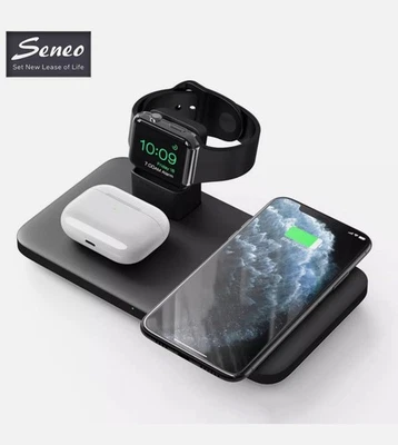 Almohadilla de carga inalámbrica rápida Seneo 3 en 1 para iPhone, Apple Watch y AirPods Foto 1 de 4