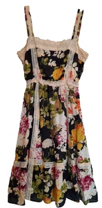 FROCK SHOP Fall Dress Floral Black Eyelet Lace Lined 100% Cotton Size Small - Picture 1 of 16