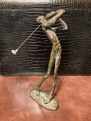 老式 9 英寸 BRONZE 高尔夫球手 SCULPTURE 现代主义 Brutalist 高尔夫雕像 — 第 1/4 张图片