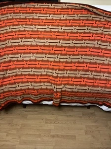 Enorme coperta vintage all'uncinetto afgana fatta a mano motivo diamante 90x45 arancione/marrone - Foto 1 di 6