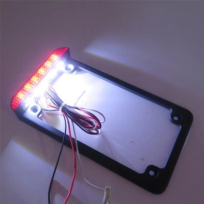 Marco de matrícula LED de aluminio Billet universal para motocicleta con luz trasera de freno Foto 1 de 4