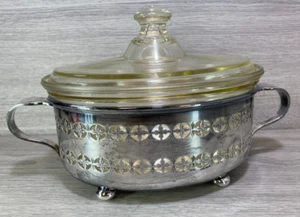 Pyrex ovale Klarglas Auflaufform versilbert Servierkorb um 1930 - Bild 1 von 20