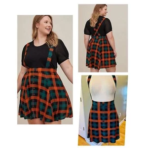 New Torrid 2 (2X) Orange Plaid Mini Challis Punk Goth Schoolgirl Skirtall Skirt - Picture 1 of 1