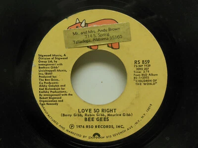 Bee Gees: Love So Right / You Stepped Into My Life, 45 RPM VG (D1)  - Image 1 of 2