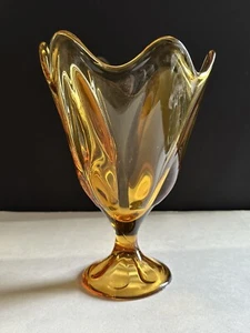 MCM Viking Epic Amber Glass Swung Pedestal Bowl Compote Vase Large 10” - Picture 1 of 24
