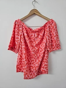 Simply Be Womens Coral Print Bardot 3/4 Sleeve Top Sz UK12 - Picture 1 of 6