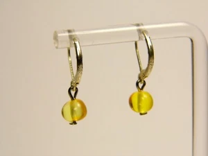 Baltic Amber Dangle Drop Earrings Yellow Women Natural Honey Transparent 0849 - Picture 1 of 8