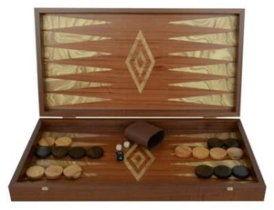 Manopoulos Tradicional Hecho a Mano Caoba - Juego de Backgammon Madera de Olivo Astillas de Olivo - Imagen 1 de 5