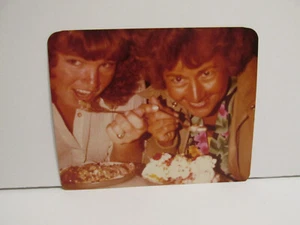 1980S VINTAGE FOUND PHOTOGRAPH COLOR PHOTO ART WOMEN EATING DESSERT CLOSEUP PIC - Picture 1 of 4