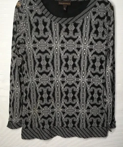 Dana Buchanan Women Large Blk/Wht Boho Geometric Print Pullover Tunic - Bild 1 von 10