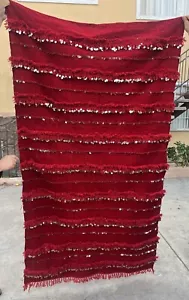 Moroccan Wedding Blanket Dark Red 78 X 45 Inches - Picture 1 of 12