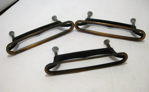 3 Vintage Copper Colored Metal Drawer Pulls Handles Cover