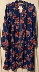 Jorja Blue/Pink Semi Sheer Boho Open Long Duster Cardigan Size XL NWT - Picture 1 of 12