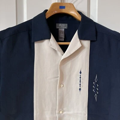 Camisa de campamento Crazy Horse de Clairborne adulto mediana azul beige bordada para hombre Foto 1 de 4