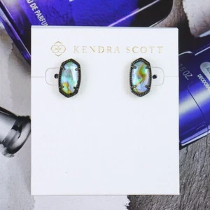Clearance!! New Kendra Scott Ellie White Abalone Stud Earrings Gunmetal Tone - Picture 1 of 4