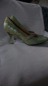 IRREGULAR CHOICE SWAN LAKE PEPPERMINT GREEN&GOLD LEATHER HIGH HEEL SHOES UK 6.5 - Picture 1 of 9