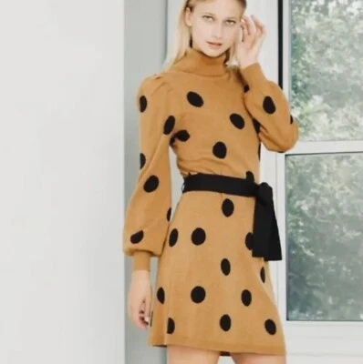 Mujeres Suéter Vestido Lunares Marrón Globo Manga Larga Quién Qué Usar Talla XS Foto 1 de 4