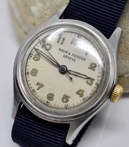 Vintage 1940s Baume & Mercier Mens WWII-Era Military Style Swiss 17j Armbanduhr - Bild 1 von 9