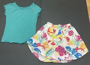 Girls Tea Collection & Old Navy Outfit - Green Top w/Floral Skirt EUC Size 7 & 8 - Picture 1 of 7