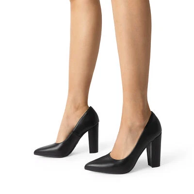 Women Pumps High Chunky Block Heels Pointed Toe Wedding Party Work Dress Pumps - Image 1 of 4