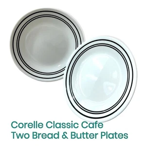 Corelle Classic Cafe Black Bread Bread Plate 6.75” 3-Ring Stripe SET OF 2 - Picture 1 of 2